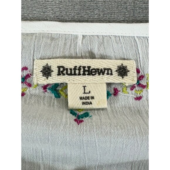 Ruff Hewn Womens Blouse Large Boho Embroidered Cold Shoulder Short Sleeve Tassel - Picture 4 of 16